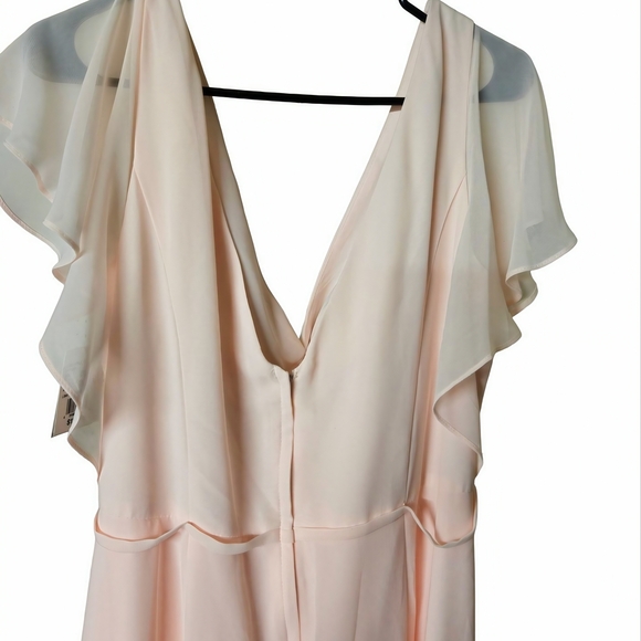Soft Pink V-Neck Dress with Ruffle Sleeves - Picture 7 of 9